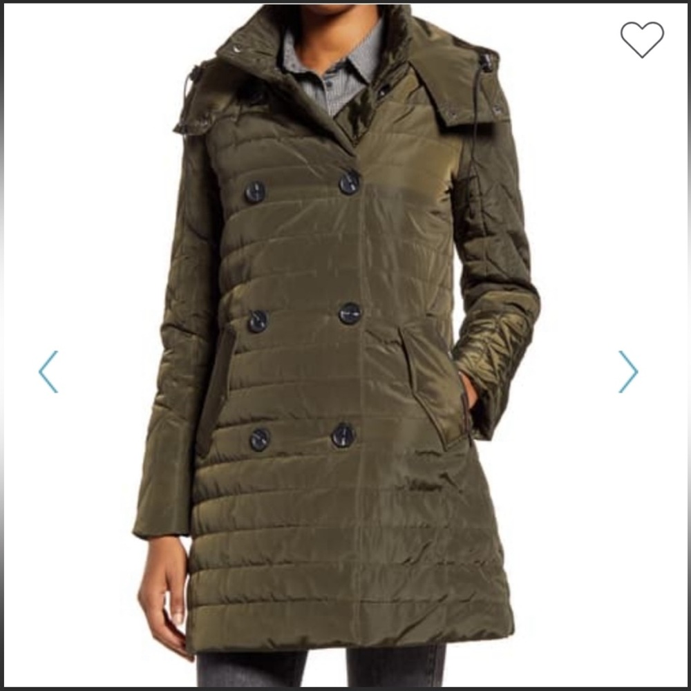 NWT - Water Repellent Double Breasted Hooded Quilted Coat